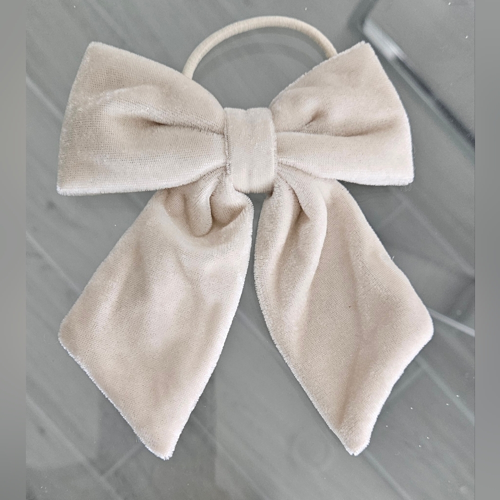 Cream Ivory  Velvet Bow Hair Elastic Tie, Girls Bridal Party WEar